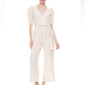 Apiece apart- Ivory Shortsleeve Chabrol Jumpsuit with Removable Braided Belt